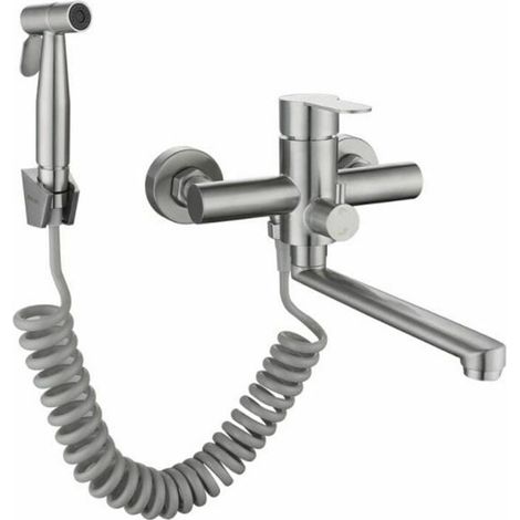 Wall-Mounted Kitchen Faucet Mixer, Sink Kitchen Faucet with Spray Gun and 2 360° Rotating Nozzles (1/4)