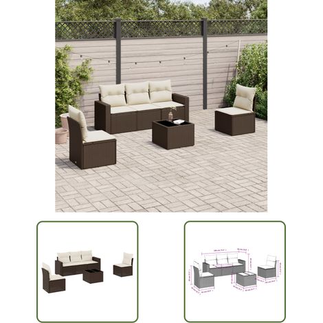 Canapé de terrasse - vidaXL Salon de jardin avec coussins 6 pcs marron résine tressée - Canapé de patio (1/3)