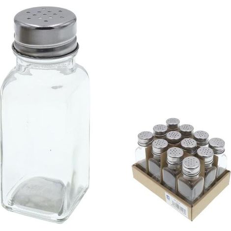 HAPPYFRIENDS salero vidrio tapon inoxidable 100 ml , Salero vidrio tapón inoxidable 70 mlSalero de vidrio con tapón de acero inoxidable de alta calidadFácil limpieza y uso<