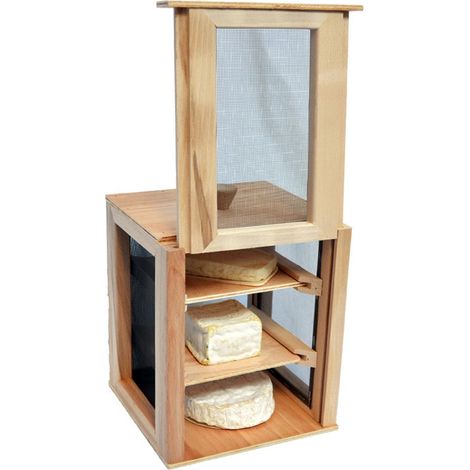 Outils Et Nature – Garde-manger fromager grillagé en hêtre 3 étages – Dimensions 24x20x20 cm – Porte à guillotine – Pour conservation aliments