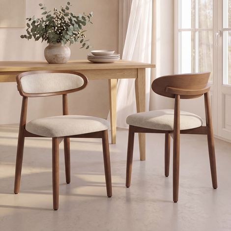 COLAMY Lot de 2 Chaises de Salle à Manger en Bois Massif, Chaises Scandinaves avec Dossier Ergonomique et Assise Rembourrée, Confortable avec Support Lombaire,Salle à Manger,Beige (1/5)