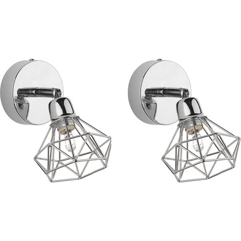 Conjunto de 2 lámparas de pared pantalla de jaula de metal plateado posición den luz ajustable moderno Erma