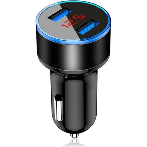 Chargeur pour électroportatif Chargeur de voiture Chargeur de voiture à double affichage numérique USB (noir) (1/3)
