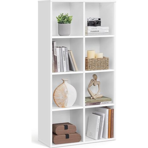 Bibliothèque, Étagère, Meuble de Rangement avec 8 Compartiments, Étagère sur Pied, Bibliothèque Cubique, pour Salon, Bureau, Salle à Manger, Blanc Nuage