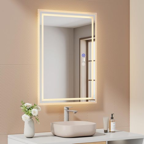 Miroir de Salle de Bain avec lumière LED, 50 x 70 cm, Miroir de Salle de Bain avec capteur de Mouvement, Anti-buée, 3 Couleurs de lumière réglables, arrêt Automatique après 1 Heure, IP44, Miroir (1/5)