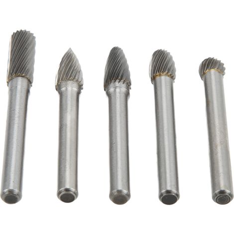 Lot de 5 fraises rotatives tungstène coupe simple, queue 6mm/1/4in, pour polissage meulage gravure bois, sculpture et travail du métal (1/5)