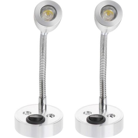 Lot de 2 lampes de chevet LED à col de cygne flexible, veilleuses LED pour chambre à coucher, bureau à domicile (12V 3W) (1/5)