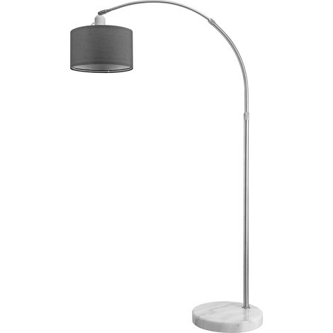 Lampadaire arc gris réglable 150-175 cm, abat-jour inclinable, socle marbre E27 (1/5)