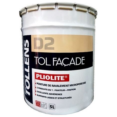 Peinture de ravalement professionnelle TOLLENS Tol Façade Pliolite Choix de couleur: Blanc - Conditionnement: 5 Litres