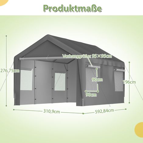 Tente de garage 3x6m grise étanche hiver fenêtre roulante parois toit amovibles rangement voiture SUV bateau camion-Da.