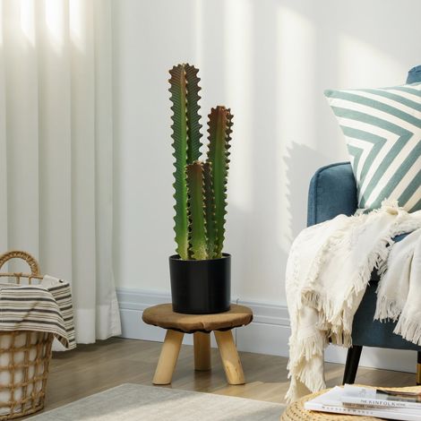 Cactus Artificial 66 cm Planta Artificial Decorativa con Maceta y 3 Hojas para Decoración del Interior Verde (1/5)