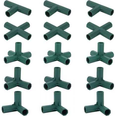 15 Pieces Greenhouse Frame Connectors, Garden Frame Corner Joints, 16 mm Spiral Rod, 5 Types, Stable and Durable Greenhouse Support, (1/4)