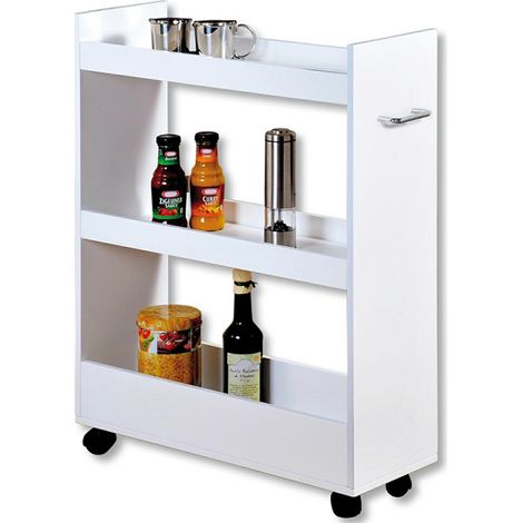 Armario de cocina estrecho con ruedas, blanco. (1/5)