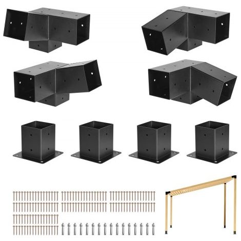 Kit de Soporte Inclinado a Pérgola 3 Vías 10 x 10 cm para Vigas de Madera 92 x 92 mm en Tamaño Real, Acero al Carbono, con Tornillos y Bases para Postes, para Cenadores y Cobertizos, 8 uds (1/5)