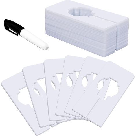 30 Rectangular White Plastic Closet Dividers with a Bonus Marker, Writable and Reusable for Sorting Clothes by Size, Color, Size 5 x 13.7cm, Inner Diameter 3.6cm (1/5)