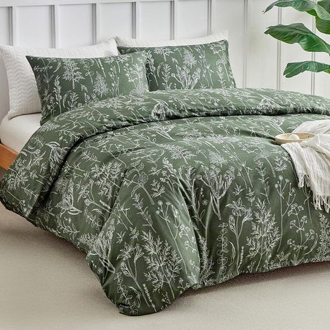 Ensemble de literie King-Size 230x220 cm, motif floral vert forêt, microfibre