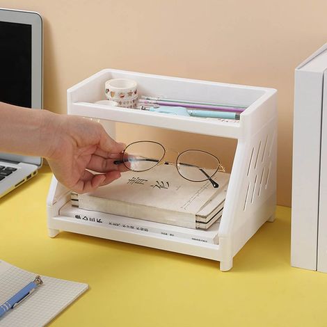 Étagère de Bureau 2 niveaux Design Patte de Chat à Pieds Rehaussés pour Cosmétiques et Bijoux (Modèle XX002, Plastique, Dimensions 45x40x25 cm) (1/5)