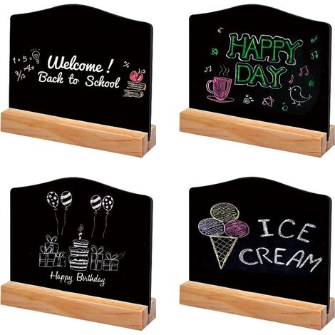Mini Krijtbord - 10 x 7 cm - Met Bamboe Standaard - Voor Tafelnummers Menukaarten Voedsellabels - Set van 4 (1/5)