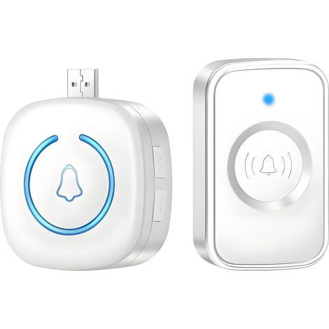 Drahtlose USB-Türklingel, 150 m Stecker, wasserdichte Übertragung, Mini-Taste, 60 Klingeltöne, 5 Lautstärkeeinstellungen für Zuhause, ältere Menschen, Kinderbetreuung