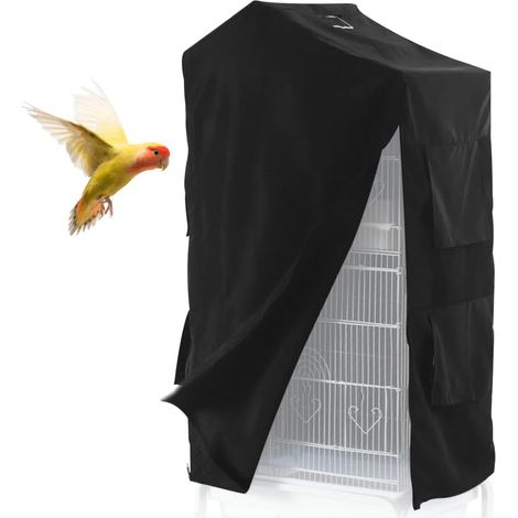 Housse de Cage a Oiseaux,Housse Occultante Imperméable et Respirante avec Fermeture Éclair et Fixation Auto-adhésive pour Oiseaux,Perroquets,Perruches,Aras,Inséparables (1/5)