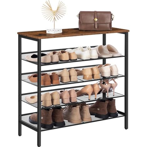Schuhregal, 5-lagiges Schuhschrank, Verstellbares Schuhablage, Flach und Neigbar, Langlebig und Stabil, Metall, Eingang, Korridor, Industrie, HOOBRO EBF01XJ01 (1/5)
