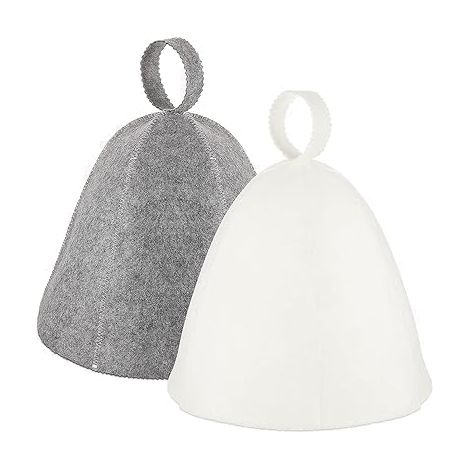 [JAMAIS UTILISÉ]Lot de 2 Bonnets de Sauna en Feutre de Haute Qualité pour Homme et Femme, Protection Tête et Oreilles, Idéal pour Bain, Voyage et Hôtel, Couleurs Gris et Blanc, Confort et Style (1/5)