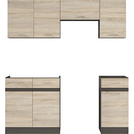 Cuisine complète 180 cm,Ensemble de meuble de cuisine coloris chêne Sonoma/Marron, plan de travail inclus (1/4)