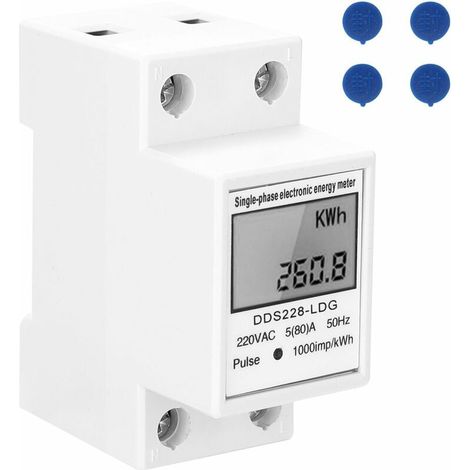 Compteur d'Énergie Électrique Monophasé aveécran LCD - Rail DIN 35mm - Multicolore (sans rétroéclairage) (1/5)