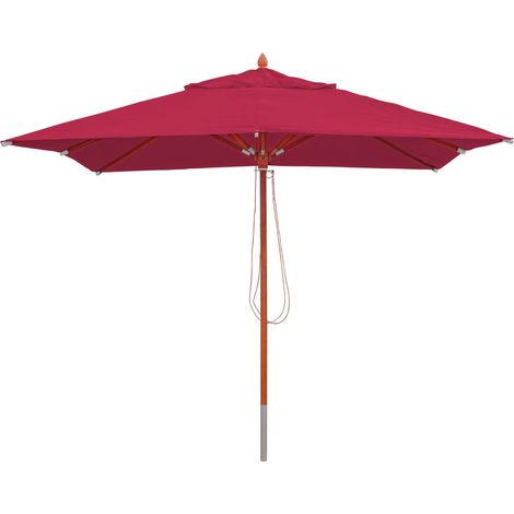 Gastronomie Holz-Sonnenschirm HHG-525, Gartenschirm, Polyester/Holz 14kg, eckig 3x3m Seilzug stoßsicher bordeaux