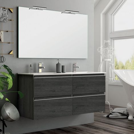 Meuble de salle de bain 140cm double vasque - 4 tiroirs - ebony (bois noir) - BALEA