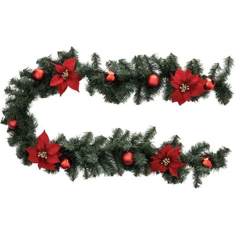 Guirlande artificielle Sapin avec déco Boules Rouge et Poinsettia Rouge L 200 cm - Feeric Christmas (1/2)