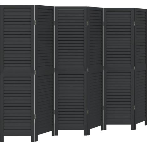 Room Divider 6 Panels Black Solid Wood Paulownia vidaXL