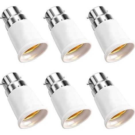 6 Pièces Adaptateur B22 e E27, Convertisseur Douille Baïonnette B22 to E27, 0-220V Adaptateur Ampoule Baillonette vers Vis pour pour Ampoule LED Incandescente Halogene Adaptateur Culot Douille