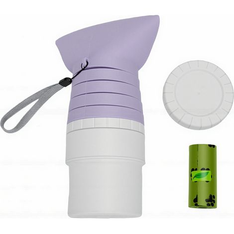 Distributeur bouteille d'eau pour chien promenade extérieur randonnée violet en silicone pliable étanche portable 550 ml (1/5)