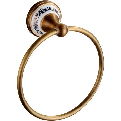 Anillo toallero de latón antiguo para baño y cocina, montaje en pared, diseño de porcelana. (1/5)