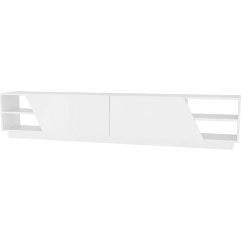 Cotecosy – Banc TV 240cm 2 portes 2 étagères en bois mélaminé blanc – Design moderne – Fabrication européenne – Labellisé FSC (1/5)