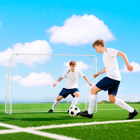 But de football - cage de foot - but d'entrainement dim. 301L x 120l x 200H cm - châssis métal époxy filet PE - piquets inclus - blanc (1/5)