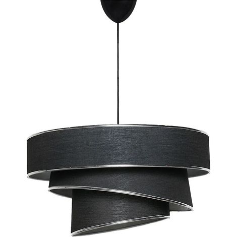 Lampadario con altezza regolabile D. 40 x H. 30-70 cm in Tessuto e Metallo Nero e Argentato - TAIRON