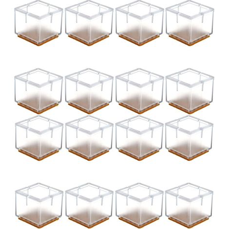 MINKUROW 16 x Silikonboden Stuhlbeinkappen Stuhlbeinschutz Öffnungskappen Möbeltischabdeckung Tischstuhlbeinabdeckungen Fußschutz für quadratische Beine 33-35 mm (durchsichtig) (1/4)