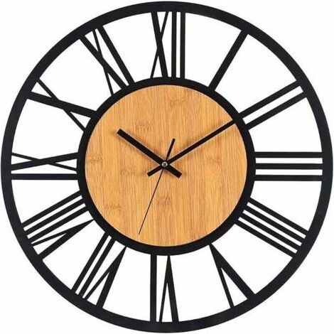 40 cm große Wanduhr aus Metall und Holz, geräuschlose Wanduhr ohne Ticken, dekorativ für Wohnzimmer, Schlafzimmer, Küche, Büro, Zuhause, große klassische Vintage-Wanduhr aus Metall (1/5)