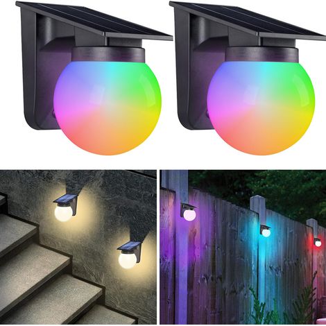 Appliques solaires d'extérieur modes d'éclairage couleur lampes LED sans fil pour jardins et clôtures extérieur lumineux lot de 2 (1/5)