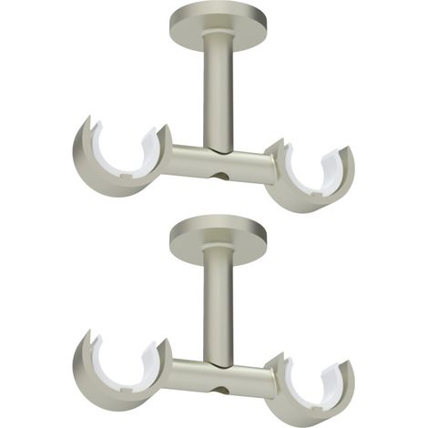 Store Menuiserie – Support double tringle à rideaux pour plafond – Métal résistant – Diamètre 28 mm – Lot de 2 supports gris avec visserie incluse