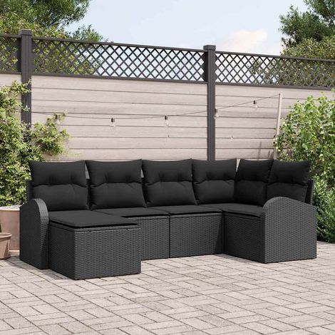 vidaXL Set di divani con cuscino 6 pcs Nero polyrattan (1/5)