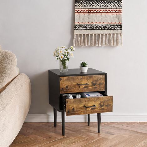 Table de chevet coloris antique marron en MDF 51 x 38 x 66 cm (1/5)