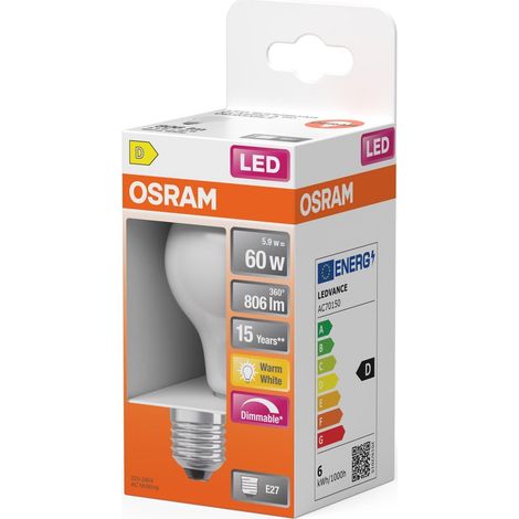 Bombilla LED clásica, E27, 806 lm = 60 W, luz blanca cálida, regulable, OSRAM OSRAM (1/3)
