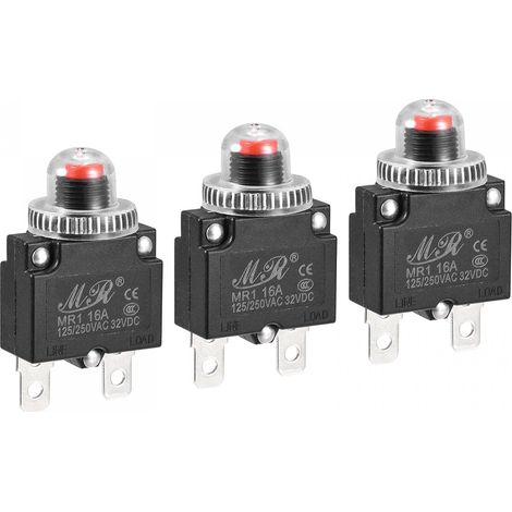 Circuit Surcharge Protection 16A AC125/250V DC32V Bouton-poussoir Thérmique Coupe-circuit pour Air Compressor avec Imperméable Capuchons 3pcs (1/5)