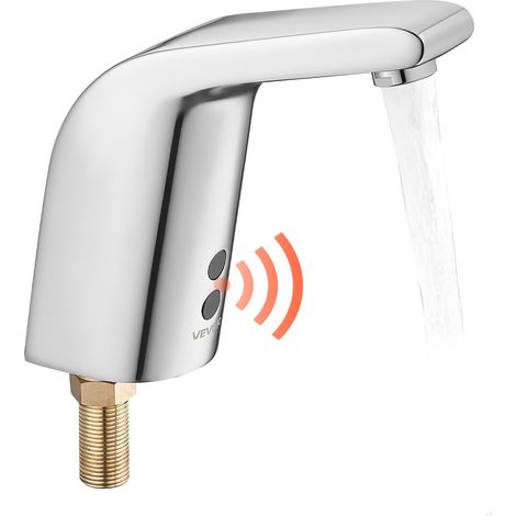 Robinet Automatique sans Contact, Mitigeur de Lavabo à Capteur Infrarouge, Robinetterie Eau Froide, avec Trou Unique, pour Tuyau de 9,5 mm, Évier Bar Cuisine et Salle de Bain, Chromé Argenté (1/5)