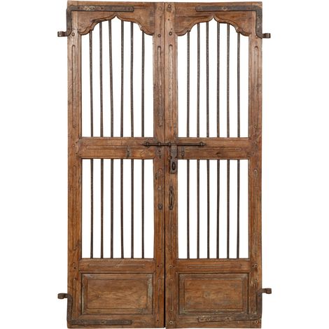 Porte coulissante médiévale ancienne en bois massif et en fer pour l'intérieur ou l'extérieur