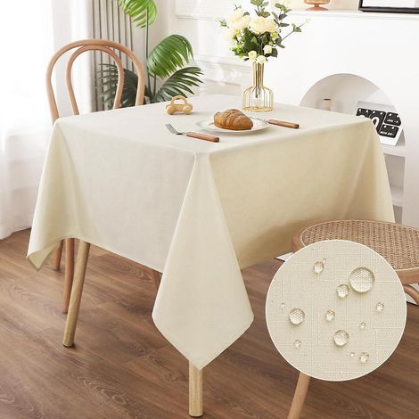 Nappe lavable aspect lin 120x120cm, hydrofuge, résistante aux rayures
