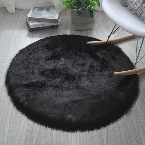 Nordique en peluche rond tapis lavable Simple ordinateur chaise Imitation tapis de sol chambre chevet canapé couverture 4040cm noir